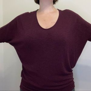 Batwing knit Vneck top in Wine by Laila Jayde